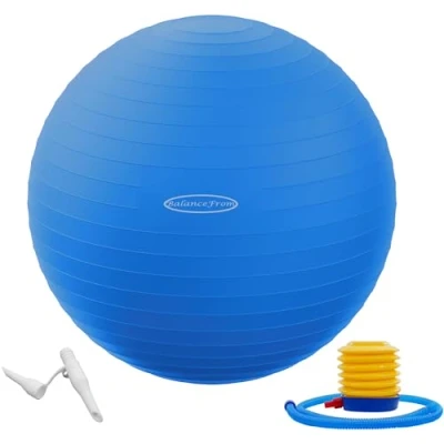 Abbildung von Signature Fitness Gymnastikball, Yoga Ball, Fitnessball, Geburtsball mit Schnellpumpe, 0,9 kg Kapazität, Blau, 76,2 cm, XL