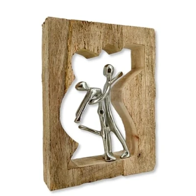Abbildung von Holz und Metall Figur Liebespaar im Holzrahmen Tanzen 22 x 28cm Metallskulptur Dekofigur Tisch Deko
