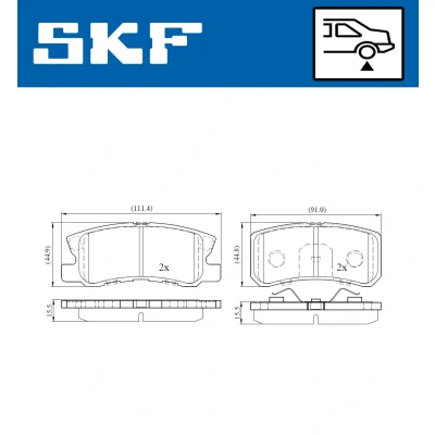 Abbildung von SKF VKBP 90222 Bremsbelagsatz mit akustischer Verschleißwarnung MITSUBISHI: Outlander II