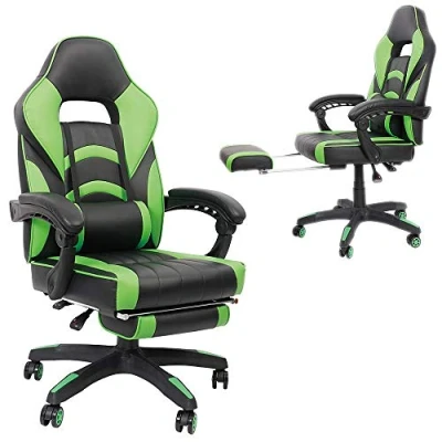 Abbildung von Melko Gamingstuhl Ergonomischer Bürostuhl mit Fußstütze in Schwarz Grün Racing Stuhl Office Schreibtischstuhl Chefsessel Gaming Sessel Gamer Racer Drehstuhl Sportsitz