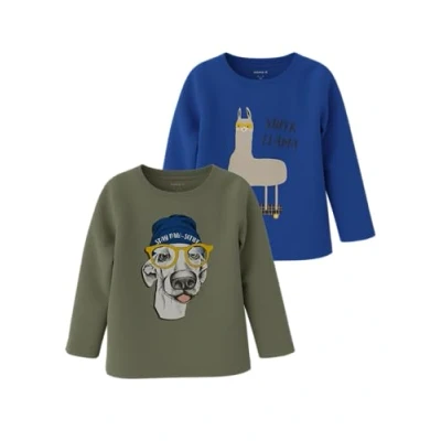 Abbildung von Name it Nmmorindo 2 PACK Langarmshirt für Kinder, Größe: 110, Deep lichen green/surf the web