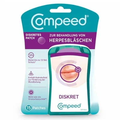 Abbildung von Compeed Herpesbläschen Patch mit Applikator für beschleunigte Wundenheilung gegen Herpes im Gesicht, 15 Patches