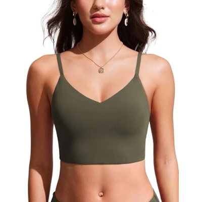 Abbildung von CRZ YOGA Damen Bikini Top Swimsuit Schnell Trocknend Padded Swim Oberteil Dunkle Olive 40