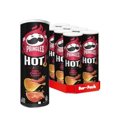 Abbildung von Pringles HOT Sweet Chilli Flavour (8 x 160 g) der unwiderstehliche Snack Klassiker in praktischen Dose scharfe Chips mit Chili Geschmack Pop. Play. Eat.