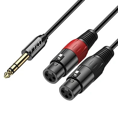Abbildung von J&amp;D 6,35 mm (1/4 Zoll) TRS Stecker auf Dual XLR Weiblich Y Splitter Kabel, 2 zu 6,35mm 1/4&quot; Männlich Unbalanced Stereo Audio Patch Adapterkabel für Mic Mixer, 2,7 Meter