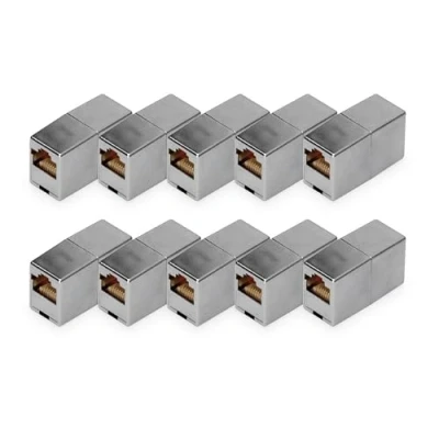 Abbildung von DIGITUS DN 93901 RJ45 Kupplung Cat 5e 10 Stück LAN Kabel Verlängerung Cat5e Netzwerkkabel Verbinder PoE Kompatibel Modulare Für Switch, DSL, Modem, Router, PC Silber