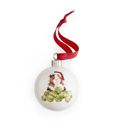 Abbildung von Royal Worcester Wrendale Designs Sprouts Christbaumkugel Meerschweinchen, Keramik, klein, Weiß