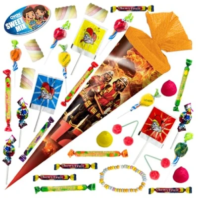 Abbildung von OYOY Schultüte gefüllt mit Süßigkeiten Mix I Feuerwehr 35 cm kleine fertig Geschwister Zuckertüte klein Einschulung Geschenk