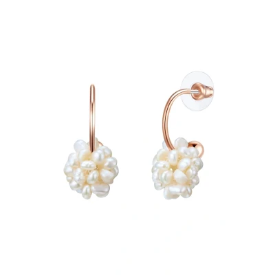 Abbildung von Lulu Jane Damen Ohrringe aus Messing mit reisförmig Süßwasser Zuchtperle ca. 4 4,5 mm Perlenohrcreolen roségold