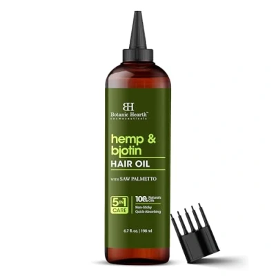 Abbildung von Botanic Hearth Hanf und Biotin Haaröl (6,7 fl oz) Nährende stärkende Haarbehandlung Für dickeres, gesünder aussehendes Haar Parabenfrei alle Haartypen geeignet