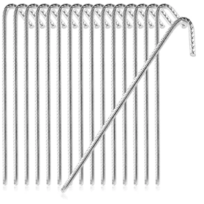 Abbildung von com four® 16x XL Bodenanker aus massivem Stahl, J Form 42 cm, Ø 1 cm verzinkte Erdanker für Zelt, Pavillon, Hüpfburg, Trampolin, auch als Bewehrungsstab den Boden, stabil &amp; rostfrei