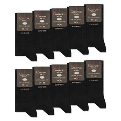 Abbildung von 10 Paar Comfort Socken ohne Gummi &amp; Naht Herren Damen Baumwolle Komfortbund 13100 (Schwarz 47 50)