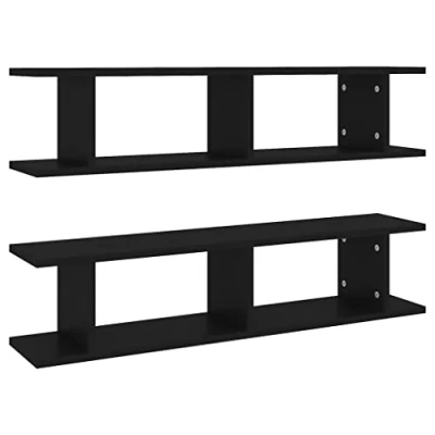 Abbildung von vidaXL 2X Wandregal Hängeregal Wandboard Bücherregal Regal Wand Dekoregal Schweberegal Wandablage Büroregal Schwarz 90x18x20cm Holzwerkstoff