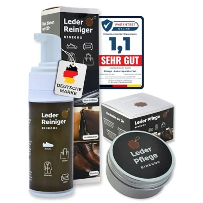 Abbildung von Binego® Lederreiniger &amp; Lederpflege Set NEUHEIT Reinigung Pflege Leder Kunstleder Pflegemittel Bienenwachs für Auto Sofa Schuhe