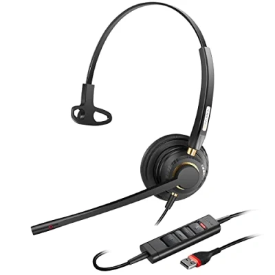 Abbildung von Arama USB Headset mit Mikrofon Noise Cancelling, Mono PC Kopfhörer für Laptop Computer Business Büro Home Office Call Center, Online Klasse, Skype Zoom Teams Meetings, Leicht &amp; Komfortabel