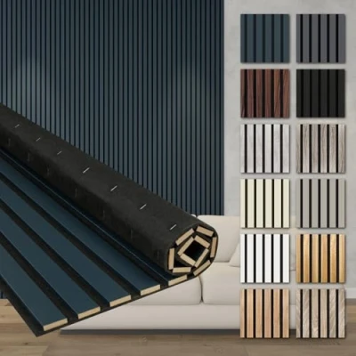 Abbildung von HEXIM Akustikpaneele Holz 278x60cm Holzpaneele Wand Lamellenwand flexibel MDF Wandpaneele TV Wandverkleidung Holzwand Deko blau (2 Paneele / 3,34 m² Ocean AP04)