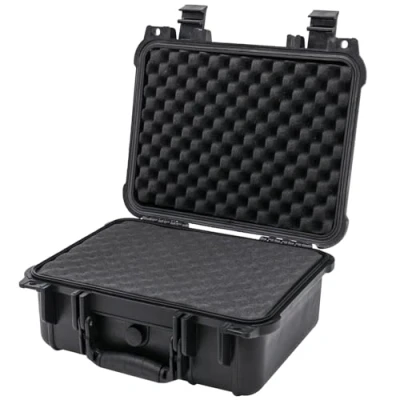 Abbildung von HMF Werkzeugkoffer Robuster Outdoorkoffer mit Druckausgleichsventil und Rasterschaumstoff, Outdoor Koffer wasserdicht staubdicht, 34 x 29,5 x15,5 cm, schwarz