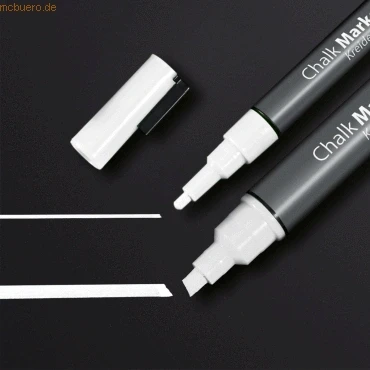Abbildung von SIGEL GL176 Kreidemarker weiß, 2 Stück, 1x Rundspitze 1 mm, Keilspitze 5 abwischbar