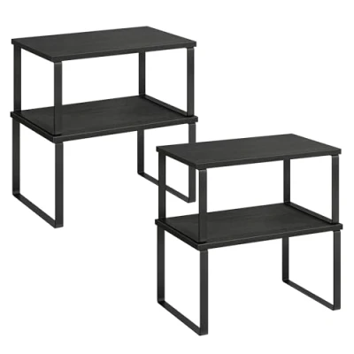 Abbildung von SONGMICS Gewürzregal, 4er Set, Küchenregal, Küchen Organizer, erweiterbar, Gewürzhalter, stapelbar, mit Metallrahmen, 19,5 x 29,7 15,8 cm, tintenschwarz ebenholzschwarz KCS027B01