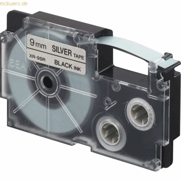 Abbildung von Casio Schriftbandkassette XR 9 SR 9mm schwarz auf silber