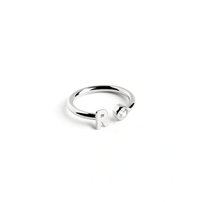 Abbildung von SINGULARU Personalisierter Ring Letter Diamond Silber Verstellbarer 925 Sterlingsilber mit Rhodiumbeschichtung Einheitsgröße Damenschmuck Buchstabe R