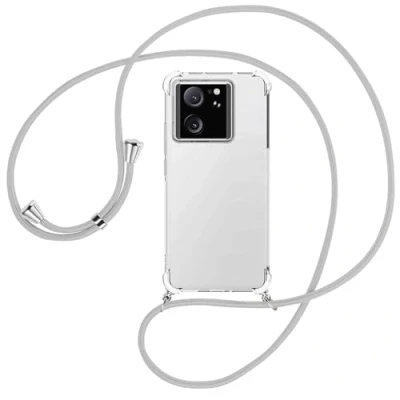 Abbildung von mtb more energy® Handykette kompatibel mit Xiaomi 13T, 13T Pro Silber Grau Smartphone Hülle zum Umhängen Anti Shock Full TPU Case