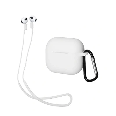 Abbildung von kwmobile 2in1 Set Hülle und Halteband kompatibel mit Apple AirPods 3 Case Kopfhörer Band Strap 70 cm Weiß