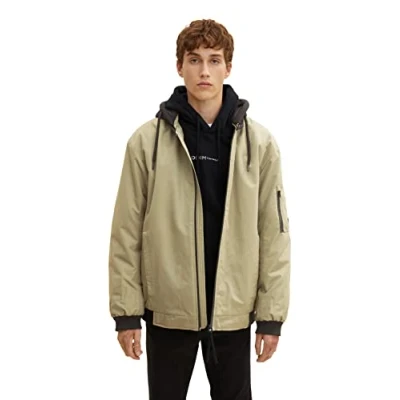 Abbildung von TOM TAILOR Denim Herren Bomberjacke mit Kapuze 1032427, 10415 Dusty Olive Green, XL
