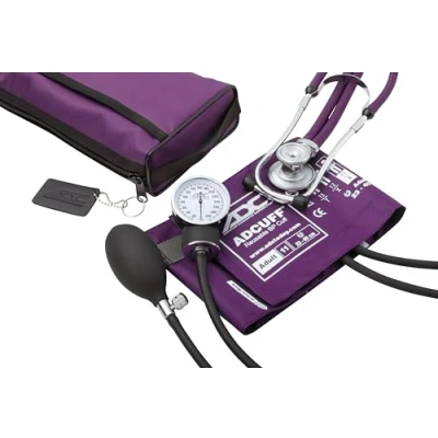 Abbildung von ADC Taschen Aneroid /Stethoskop Set für Erwachsene Pro&#039;s Combo II SR mit Blutdruckmessgerät Prosphyg 768 und Stethoskop Adscope Sprague 641 passender Nylon Transporttasche, lila