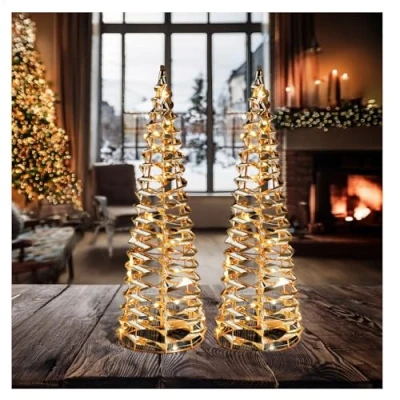 Abbildung von com four® 2X LED Pyramide mit Timer 40 cm Lichterkegel Deko Leuchtpyramide 30 warmweißen LEDs Innen Beleuchtung für Weihnachten (2 Stück Goldfarben Kegel 40cm)