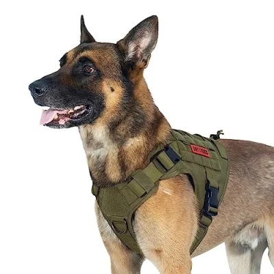 Abbildung von OneTigris Hundegeschirr, FIRE WATCHER Taktische Geschirr Sicherheitsgeschirr Hunde Hundeweste mit 1 Griffe und 2 D Ring 1000D Nylon (L, Grün)