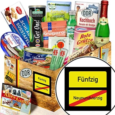 Abbildung von Ortsschild 50 ++ DDR Spezialitäten Ostpaket Geschenke zum 50. Geburtstag