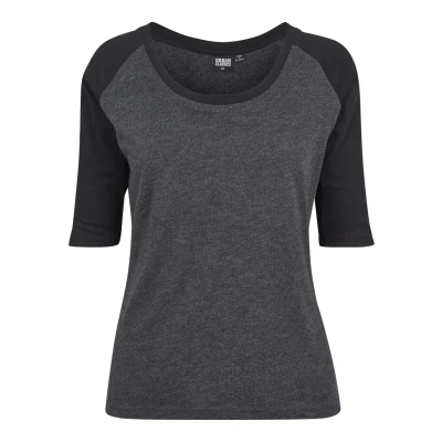 Abbildung von Urban Classics Ladies 3/4 Contrast Raglan TEE Tshirt print, Damen, Größe: XS, Charcoal/black