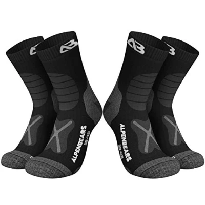Abbildung von Premium Wandersocken aus Merino Wolle [2 Paar] Profi Trekkingsocken zum Wandern Outdoor Socken für Damen, Herren &amp; Kinder Warme Funktionssocken (Schwarz, 31 34)