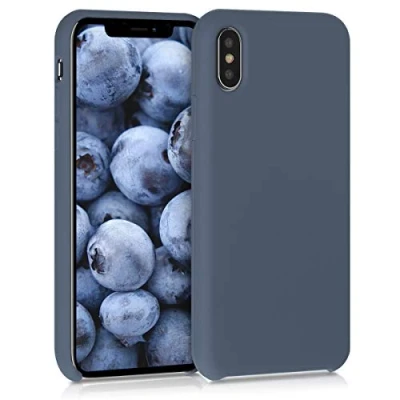 Abbildung von kwmobile Hülle kompatibel mit Apple iPhone X Silikon Handy Case Handyhülle weiche Oberfläche kabelloses Laden Dunkler Schiefer