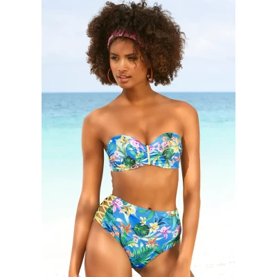 Abbildung von Venice Beach Bandeau Bikinitop blaubedruckt, Damen, Größe: 34xE, Blau bedruckt