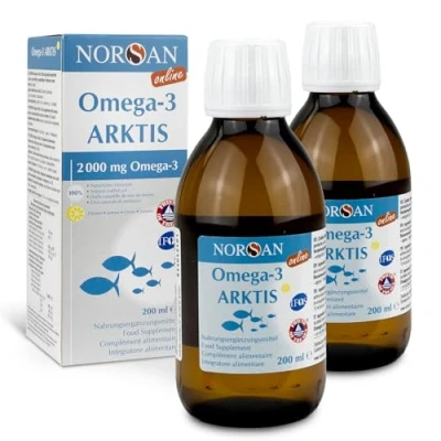 Abbildung von NORSAN Premium Omega 3 Arktis Dorschöl hochdosiert 2x 200 ml / 2.000 mg pro Portion mit Zitronengeschmack/Omega Öl EPA &amp; DHA/Omega 800 IE Vitamin D3