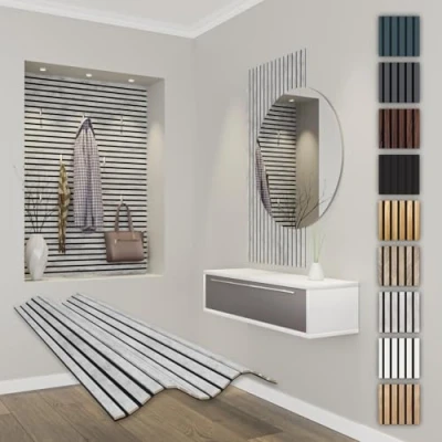 Abbildung von HEXIM Akustikpaneele 118x60cm flexible Lamellenwand Holz MDF Wandpaneele Lamellenverkleidung Wandverkleidung Innendekoration schalldämmend (1 Paneel / 0,708 m² Chicago Concrete APF10)