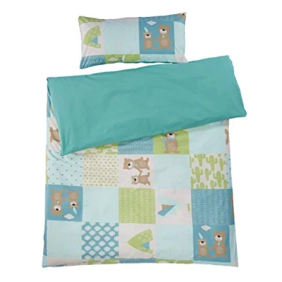 Abbildung von Bio Kinderbettwäsche 100% Baumwolle (kbA) GOTS zertifiziert, Patchwork Bär, 100 x 135 cm / 40 60 cm, Perkal Stoff