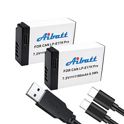 Abbildung von Aibatt 1180mAh LP E17 Akku,Mit Ladeanschluss Typ C,Ersatzakku für Canon EOS RP, Rebel T8i,T7i,T6i,T6s,SL2,SL3,EOS M3,M5,M6,200D,250D,77D,750D,760D,800D,8000D,KISS X8i Digital Camera(2 Pack).