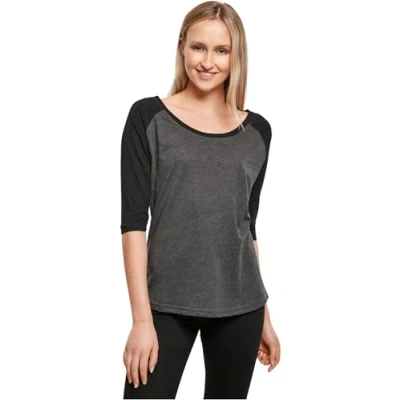 Abbildung von Build Your Brand Damen BY022 Ladies 3/4 Contrast Raglan Tee T Shirt, Charcoal/Black, S