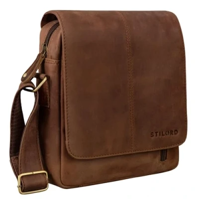 Abbildung von STILORD &#039;Matt&#039; Ledertasche Männer klein Vintage Umhängetasche Schultertasche Herrentasche für 9,7 Zoll iPads Tablet Herrenhandtasche Messenger Bag Echtes Leder, Farbe:messina braun