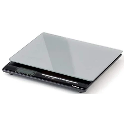 Abbildung von MAUL Briefwaage MAULsquare 18 x 15 cm Waage bis 5kg belastbar Moderne Küchenwaage mit Glasoberfläche Automatische Nullstellung und Abschaltautomatik Inklusive Batterien Silber