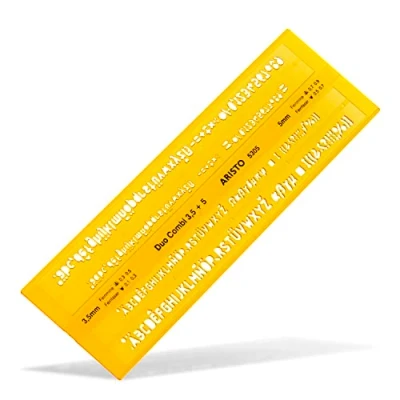 Abbildung von Aristo AR5305 Schriftschablone Duo Kombi gerade Mittelschrift (Schriftgröße 3,0 mm und 5,0 mm, formstabiler PET Kunststoff) orange transparent