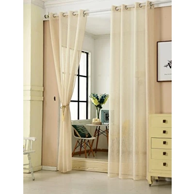 Abbildung von WOLTU 2er Set Gardinen transparent mit Ösen Leinenoptik Vorhang Ösenschal Halbtransparent Stores Voile Fensterschal Deko Leinenvorhang für Wohnzimmer Kinderzimmer Schlafzimmer, 140x245 cm Sand
