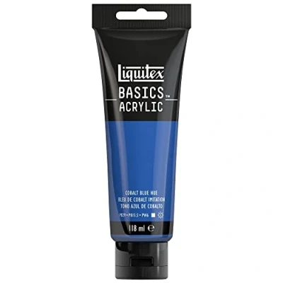 Abbildung von Liquitex 8870018 Basics Acrylfarbe, monopigmentierte Künstlerpigmente, lichtecht, mittlere Viskosität, Archivqualität, seidenglänzender Finish, 118ml Tube Kobaltblau Farbton