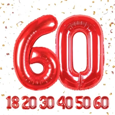 Abbildung von 60 Geburtstag Deko zahlen luftballon jahre Folienballon Rot für 60. Geburtstagsdeko Männer Frauen Ballon Zahl zum fliegt mit Helium 60.Geburtstagsparty 40&quot; 101cm