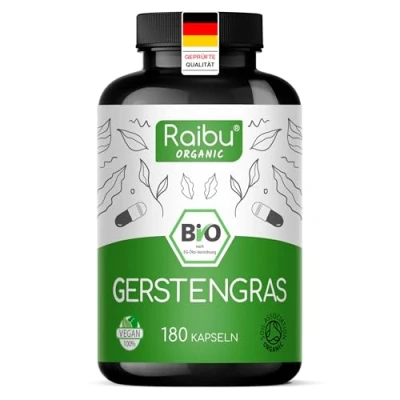Abbildung von Raibu Gerstengras Kapseln 3600 mg pro Tagesdosis 180 Vegan &amp; zertifiziert Bio