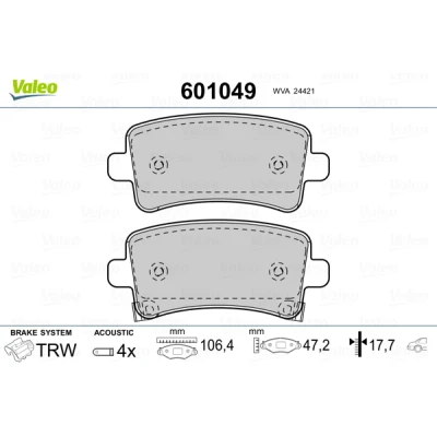 Abbildung von VALEO 601049 Bremsbelagsatz Hinterachse inkl. Verschleißwarnkontakt mit Anti Quietsch Blech OPEL: Insignia A Sports Tourer, Limousine
