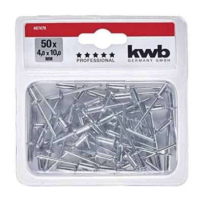 Abbildung von kwb 407470, Rohrförmige Niete, Aluminium, Edelstahl, Zink, 4 mm, 10 mm